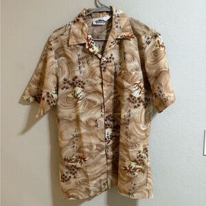 Malihini Hawaii Beige Japanese Wave Print Aloha Shirt (Men’s XL)